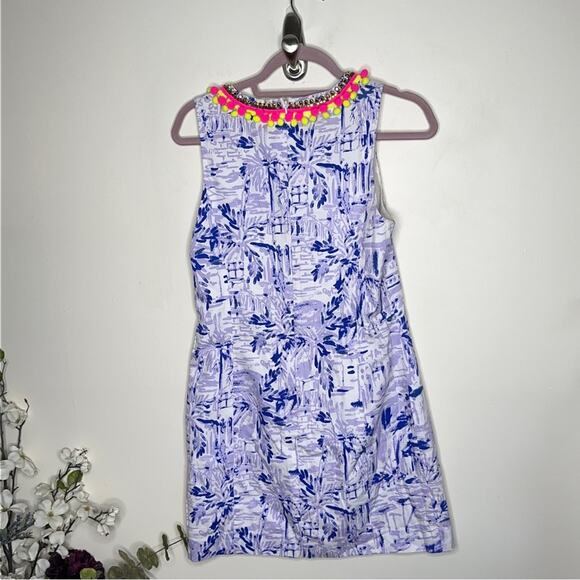 LILLY PULITZER Mila Shift Tiki Dress Rock The Dock Pom Pom Purple {T50} - Picture 3 of 6